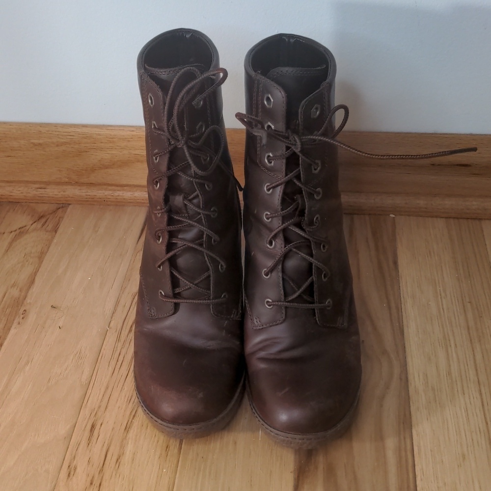 Timberland Burgandy Glancy Lace-up Leather Factory Distressed Boots 7.5 - Picture 3 of 11